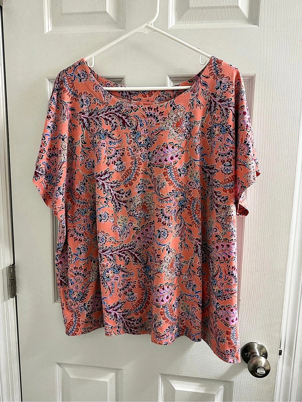 J.Jill Luxe Supima Scoop-Neck Tee Paisley Pink & Blue 2X